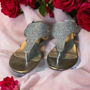 Dream Pairs Silver Sandals with Glittery Straps and Flat Sole